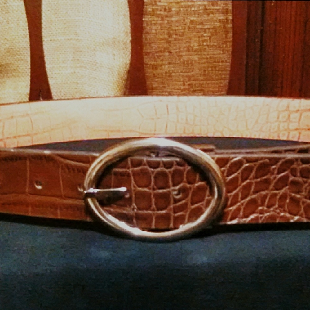 Women's Reptile Embossed Dark Brown Belt; Medium